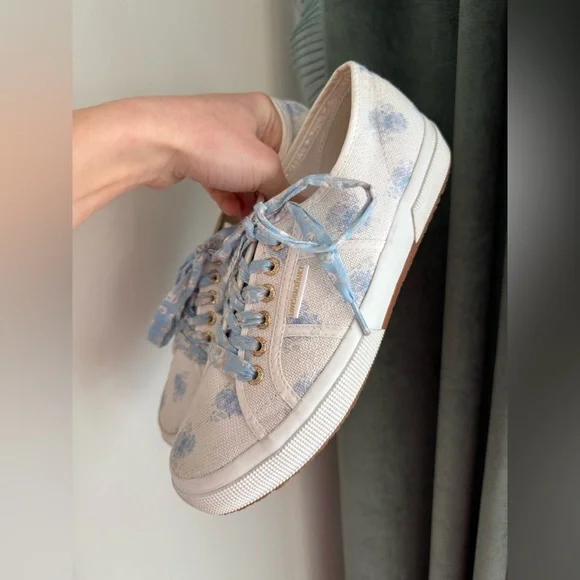 Superga x LoveShackFancy 2750 Sneaker Morning Mist - White/Blue Floral- Size 9.5 - Picture 8 of 15